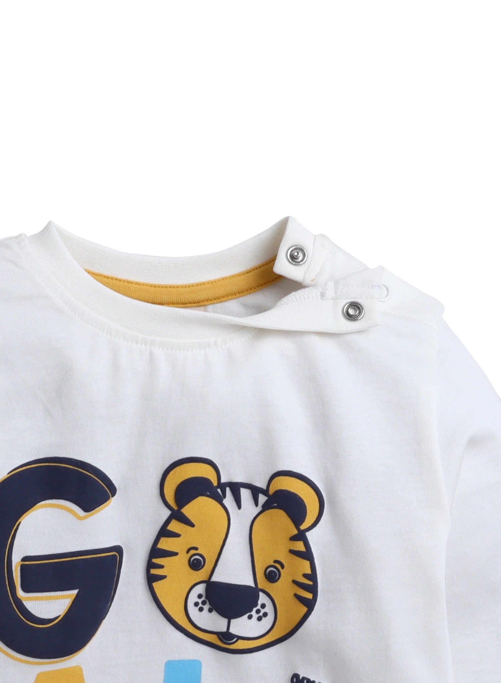 Victor And Jane Cotton Fleece Tigers Team Graphic Full Sleeves Jacket And Joggers Set With T-Shirt - Navy Blue/Yellow/White