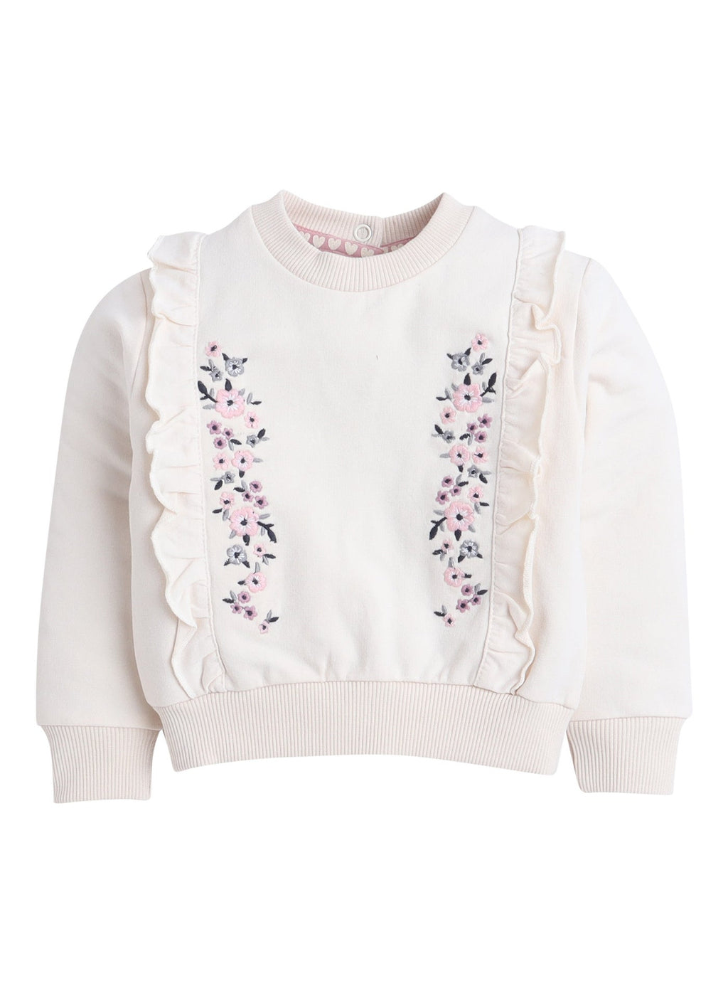Dirkje Cotton Ruffled Floral Embroidered Sweatshirt And Joggers Set With Headband - White/Navy Blue