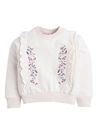 Dirkje Cotton Ruffled Floral Embroidered Sweatshirt And Joggers Set With Headband - White/Navy Blue