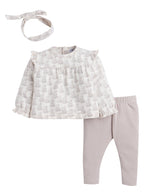 Dirkje Tree Printed Full Sleeves Top With Pant And Headband Set - White/Grey