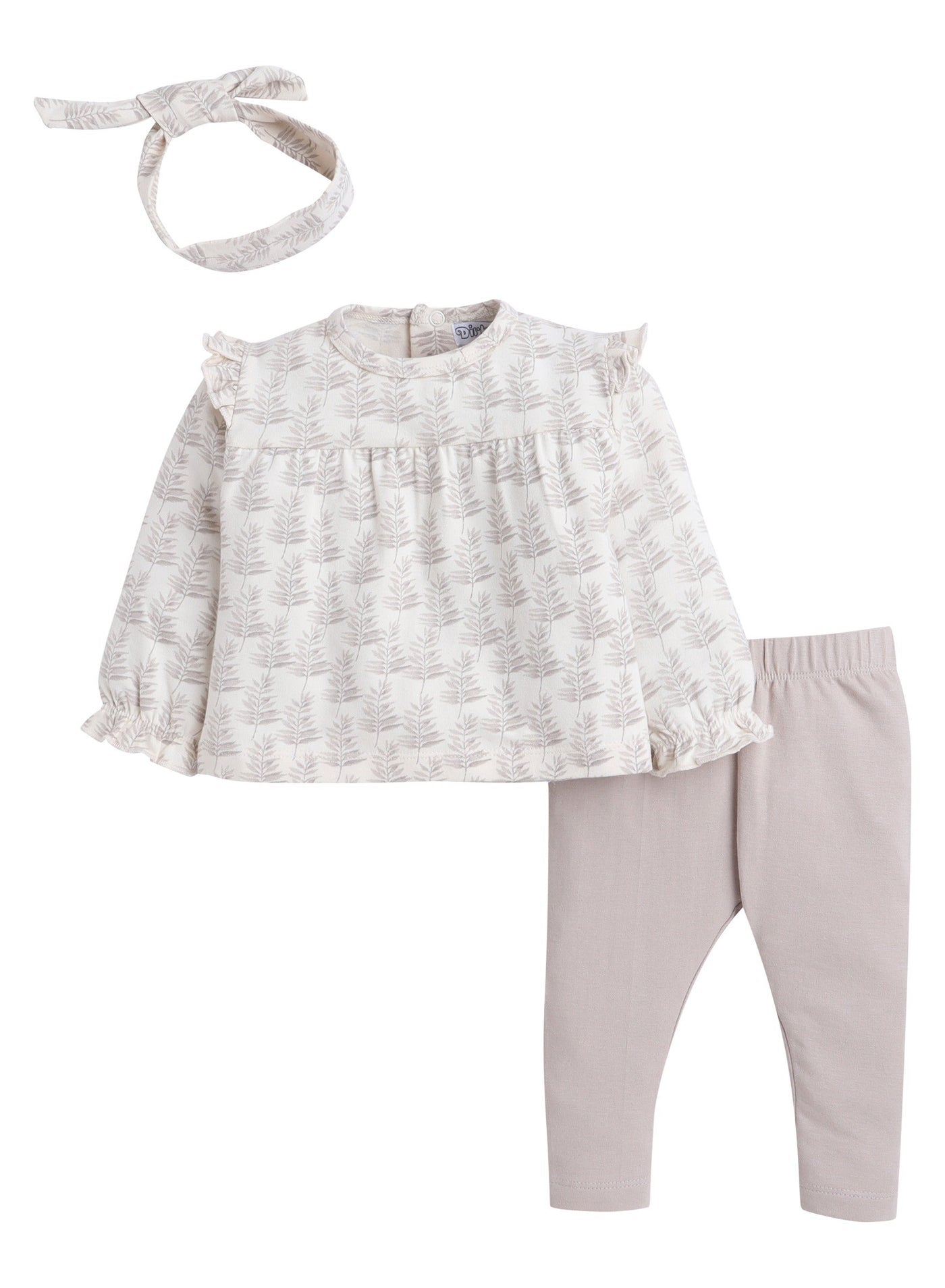 Dirkje Tree Printed Full Sleeves Top With Pant And Headband Set - White/Grey