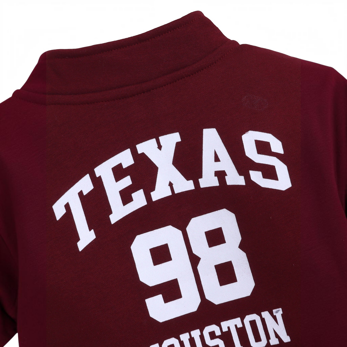 victor and jane boys Texas 98 Houston maroon zip-up sweatshirt with white collegiate style lettering