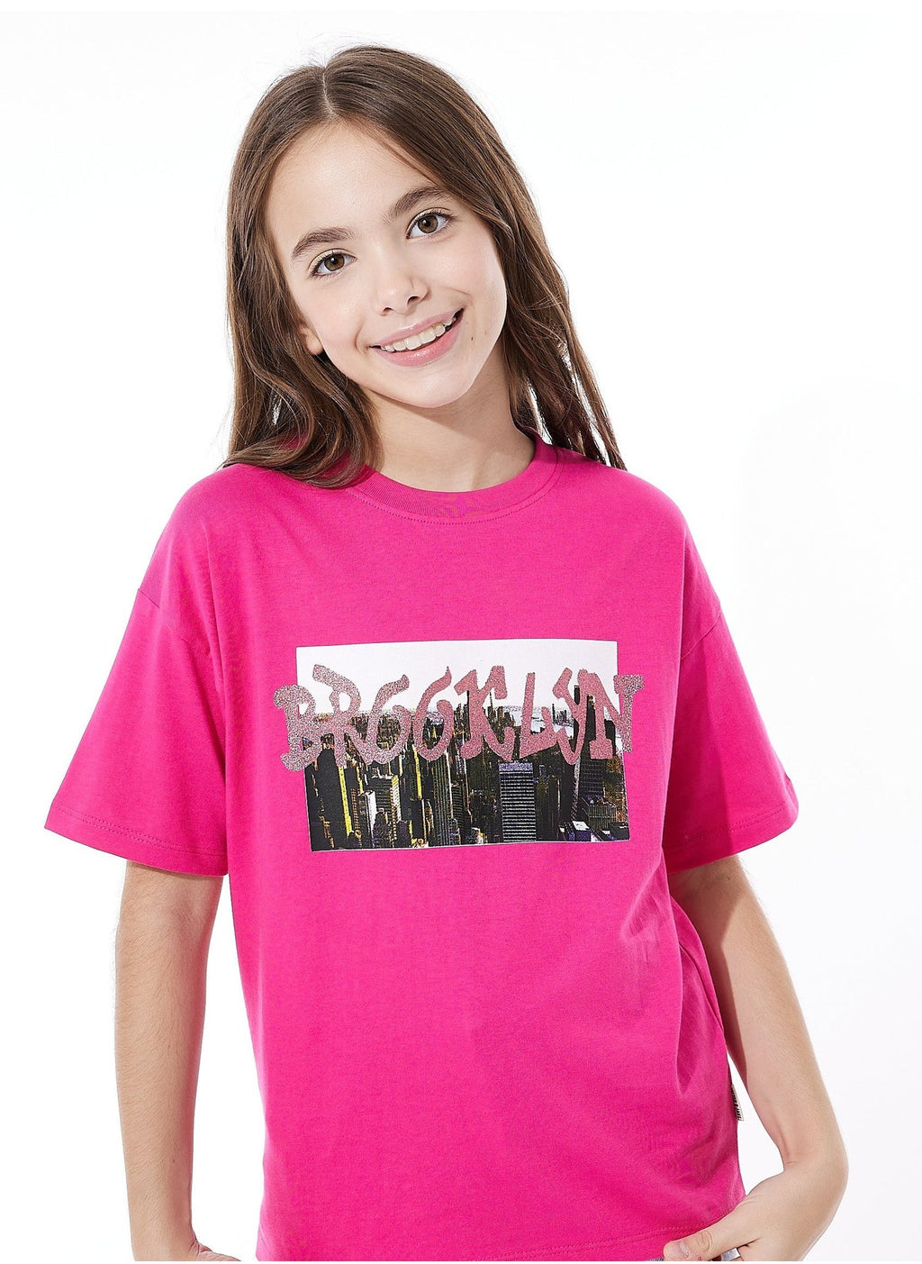 Victor And Jane Brooklyn Graphic Oversized Fashion T-Shirt - Pink