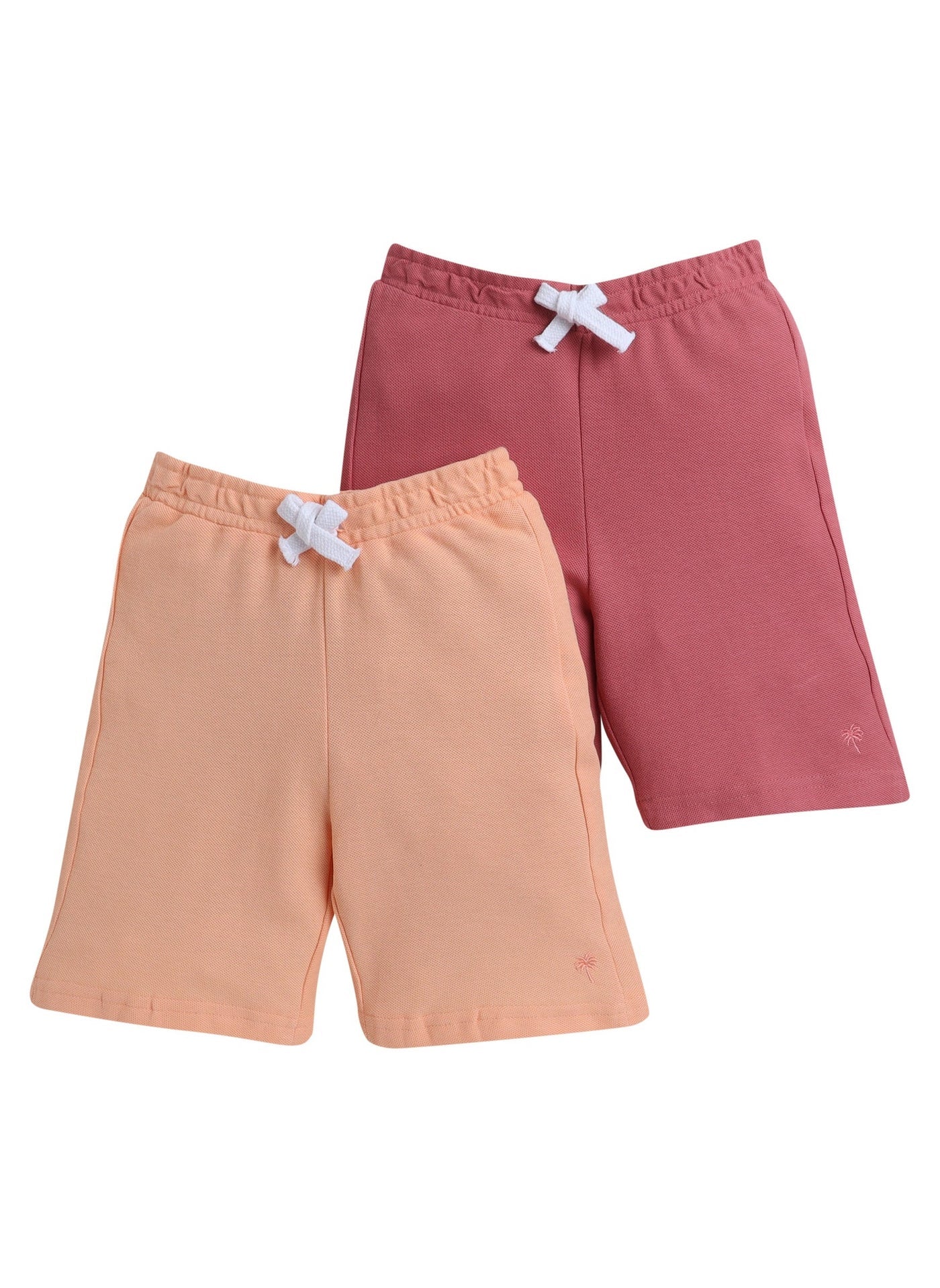 Victor and Jane Junior Boys' Slogan Print Shorts Solid , Lace-Up and Elasticated Waist - Peach and Coral- Pack of 2