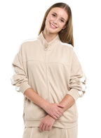 Ladies Beige Contrast-Stripe Track Set “ Zip-Up Jacket & Joggers