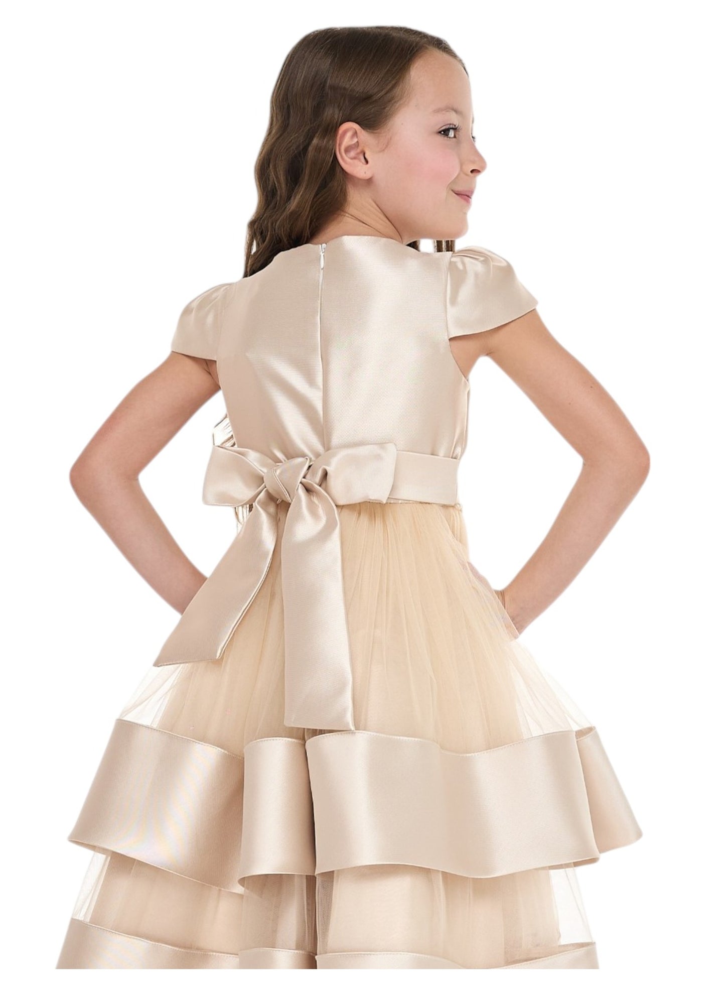 Chic Champagne Satin  Party Dress With Mesh & Decoration