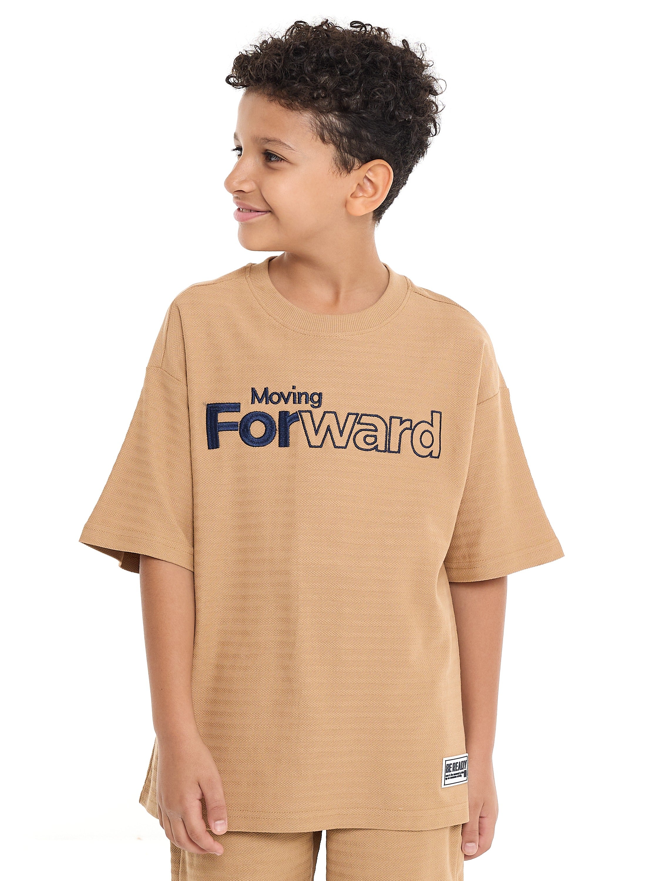 Oversized Boys Jacquard Set “ Slogan T-Shirt In Textured Material, With Matching Shorts With Pockets