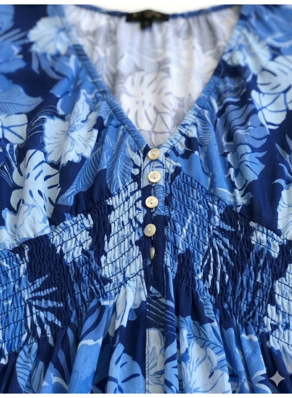 Blue Floral V-Neck Dress With Flutter Sleeves