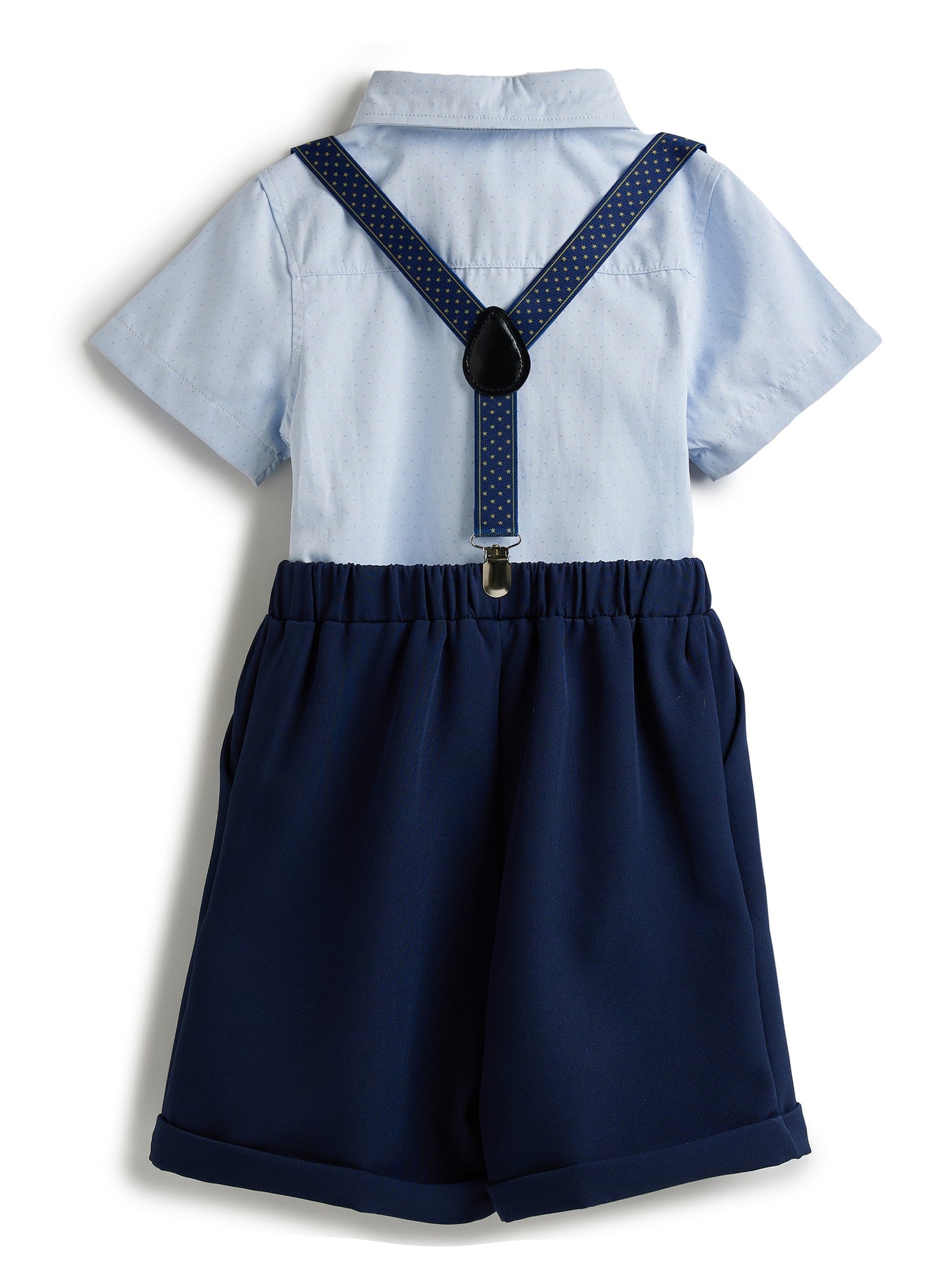 Blue Shorts And Braces Set With Shirt And Bow Tie