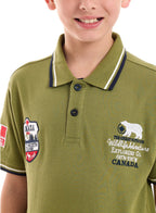 Victor and Jane Cotton Patch Detail Short Sleeve T-Shirt & Shorts/Co-ord Set - Olive Green