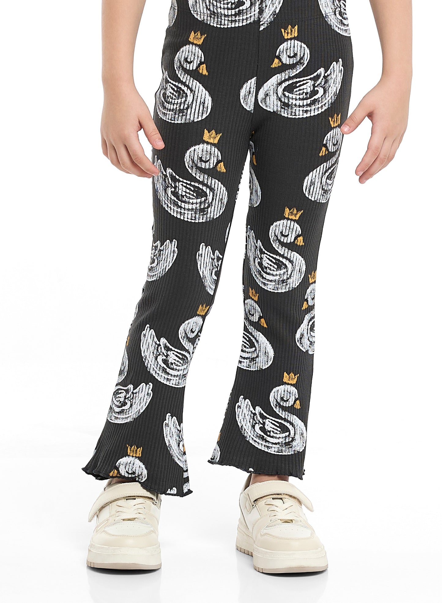 Girls Crowned Swan Fleece Tracksuit – Black 2-Piece Set