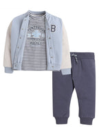 Dirkje Cotton Super Hockey League Patched Printed & Striped Bomber Jacket With T-Shirt And Joggers Set - White/Blue