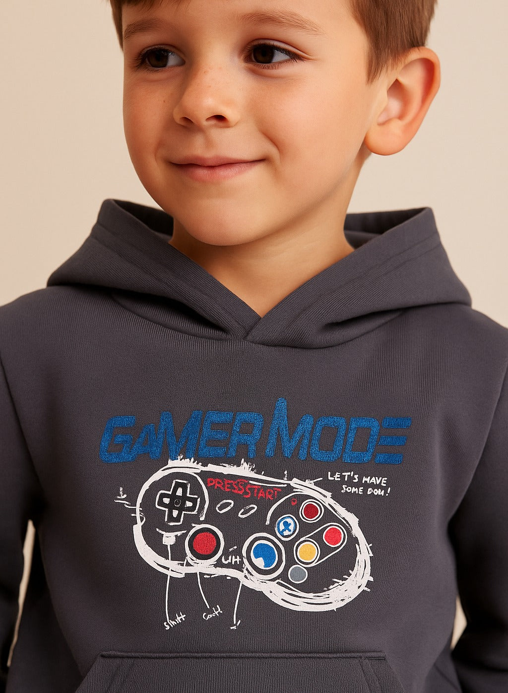 Boys' Dark Grey "Gamer Mode" Printed Hoodie Sweatshirt