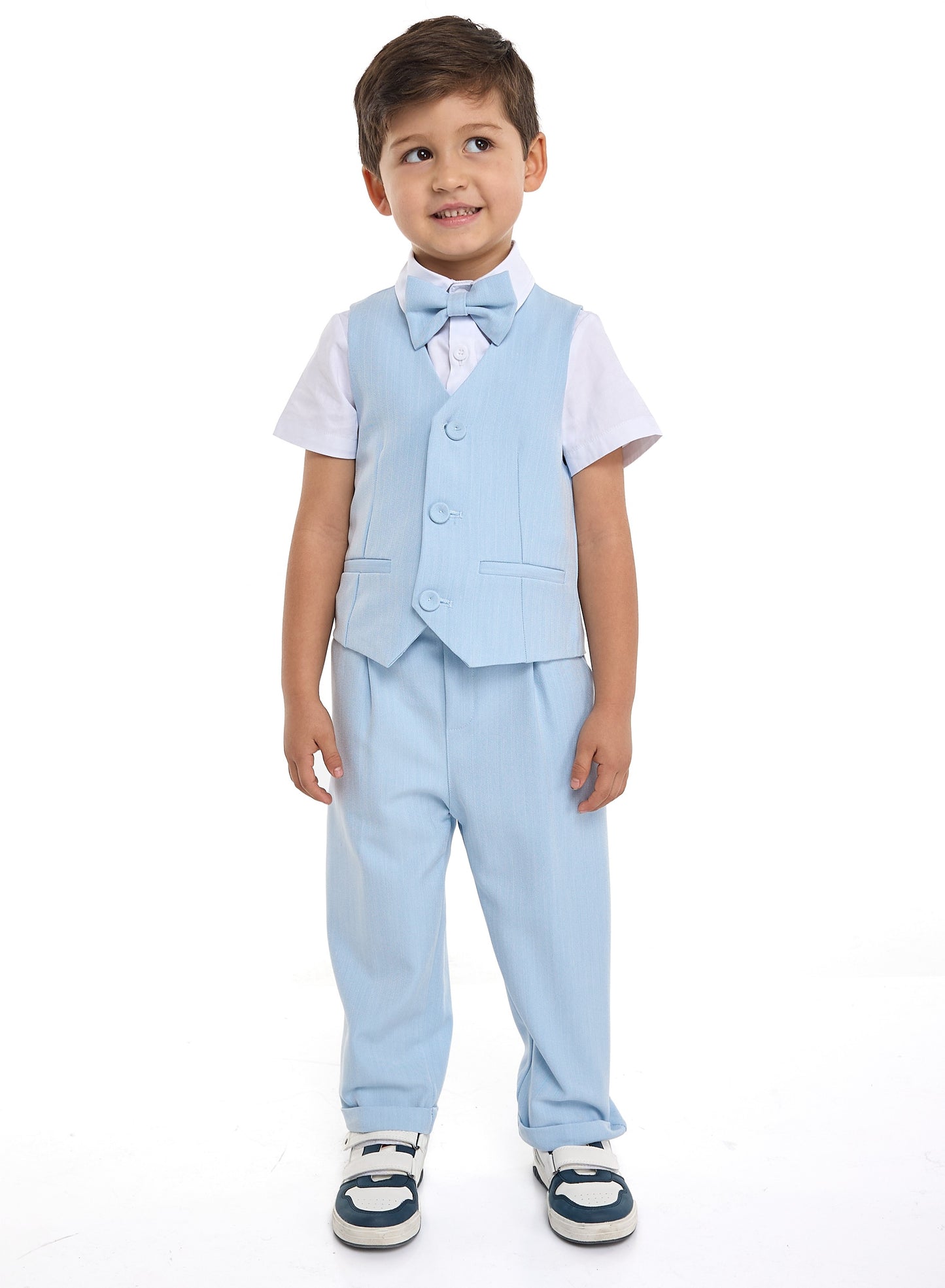 Lt Blue Waistcoat And Pant Set With Shirt And Bow Tie