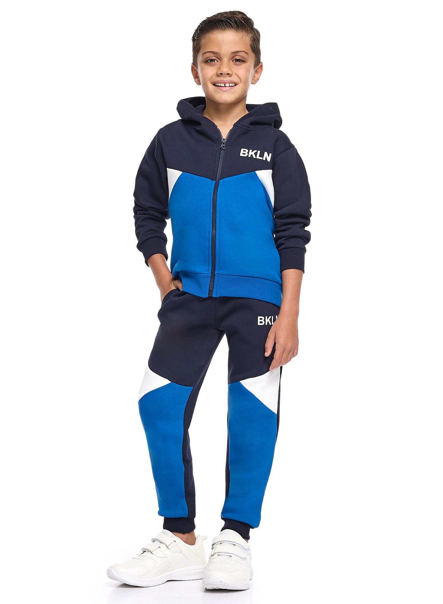 Boys’ Navy & Blue Colorblock Hoodie Tracksuit – Zip-Up Sweatshirt & Joggers Set