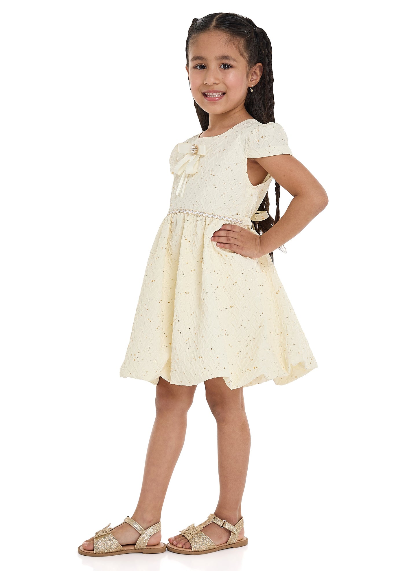 Lemon/Gold Bow Jacquard Dress