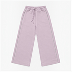 victor and jane girls wide leg fleece pants in dusty lavender with side stripe detail and drawstring waist