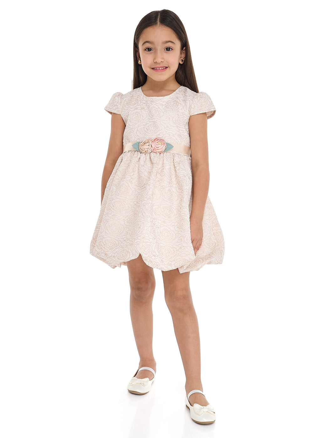 Girls Elegant Gold Jacquard Party Dress