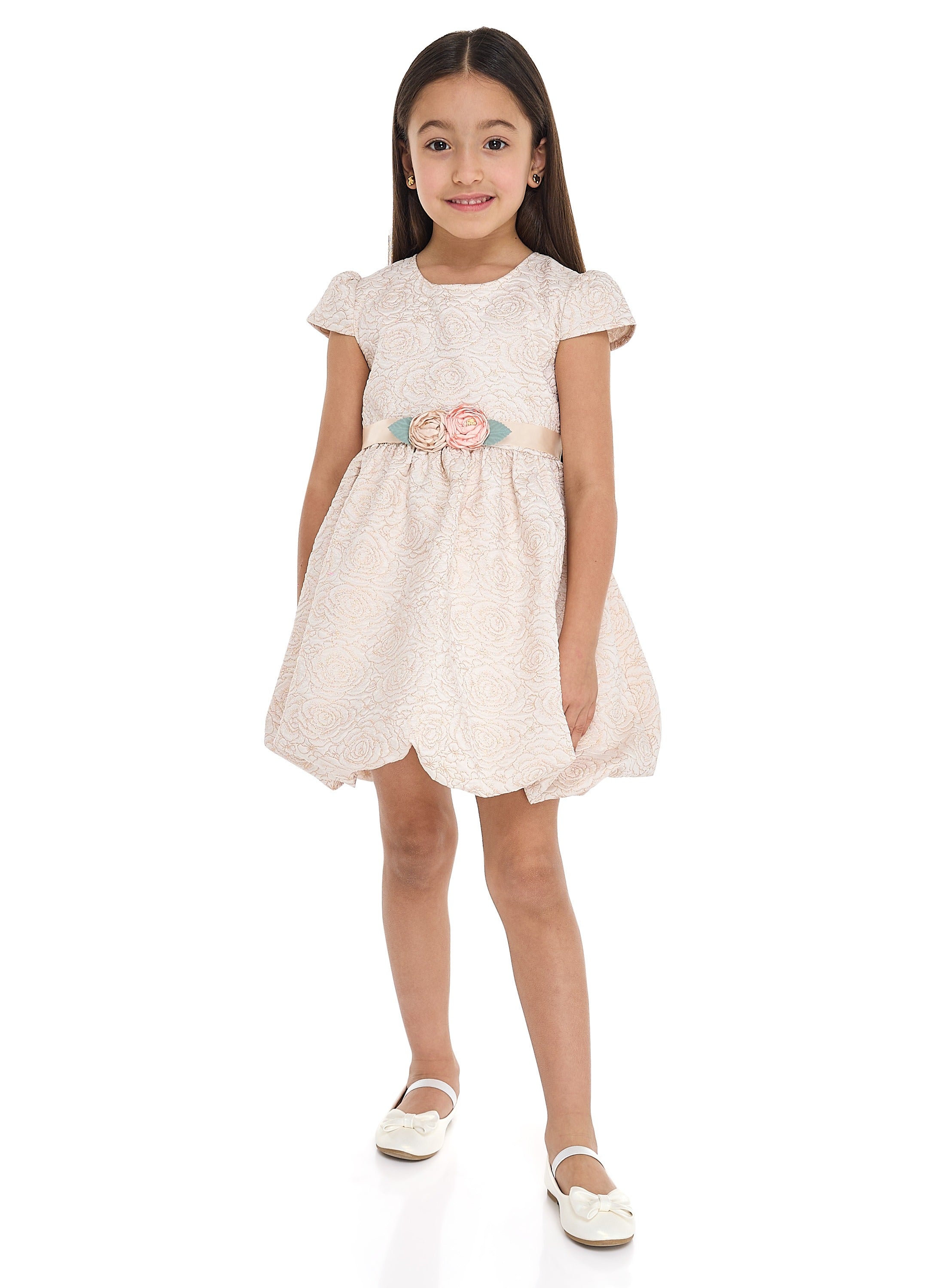 Girls Elegant Gold Jacquard Party Dress
