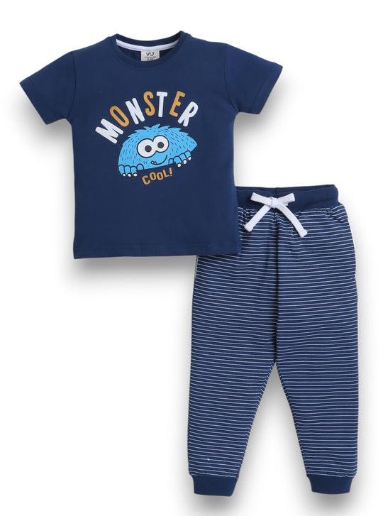 Victor and Jane - Printed T-shirt and Stripes Pyjama Set
