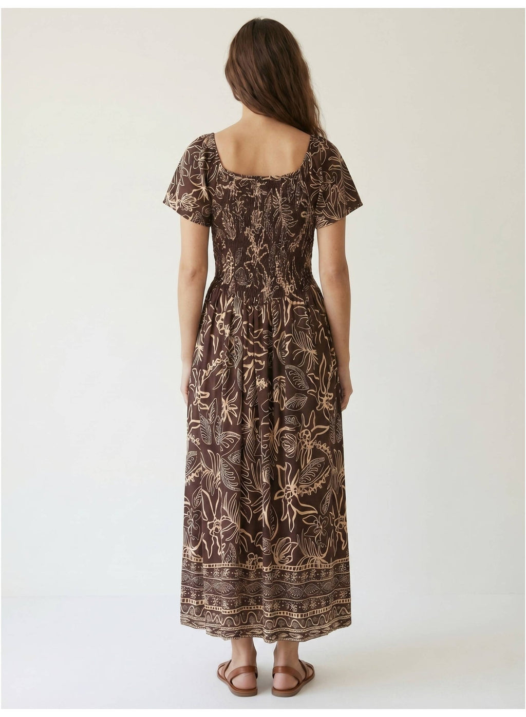 Printed Midi Dress With Square Neck