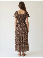 Printed Midi Dress With Square Neck