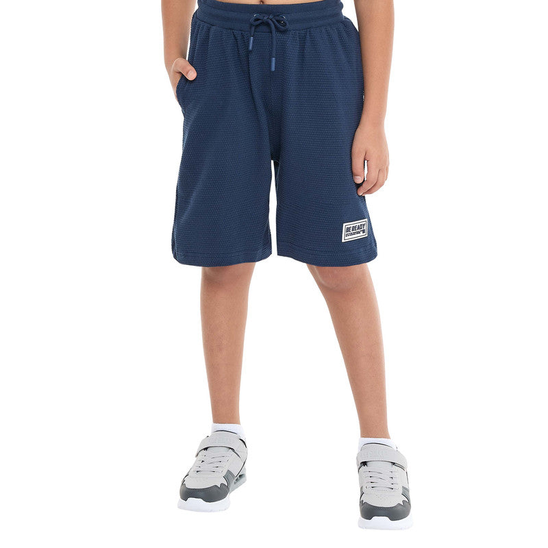 Victor and Jane Boys' Jacquard Set – Navy 2-Piece Outfit with Pockets, Polo T-Shirt and Shorts