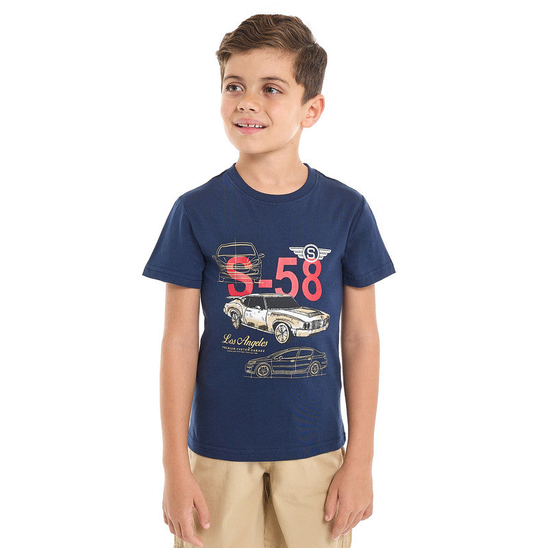 Victor and Jane Classic Navy and Khaki Cotton T-Shirt & Pull-On Shorts Boys Set