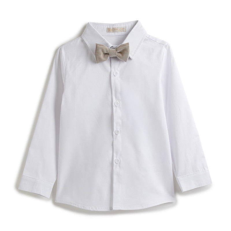 Ecru/Taupe Waistcoat And Pant Set With Shirt And Bow Tie
