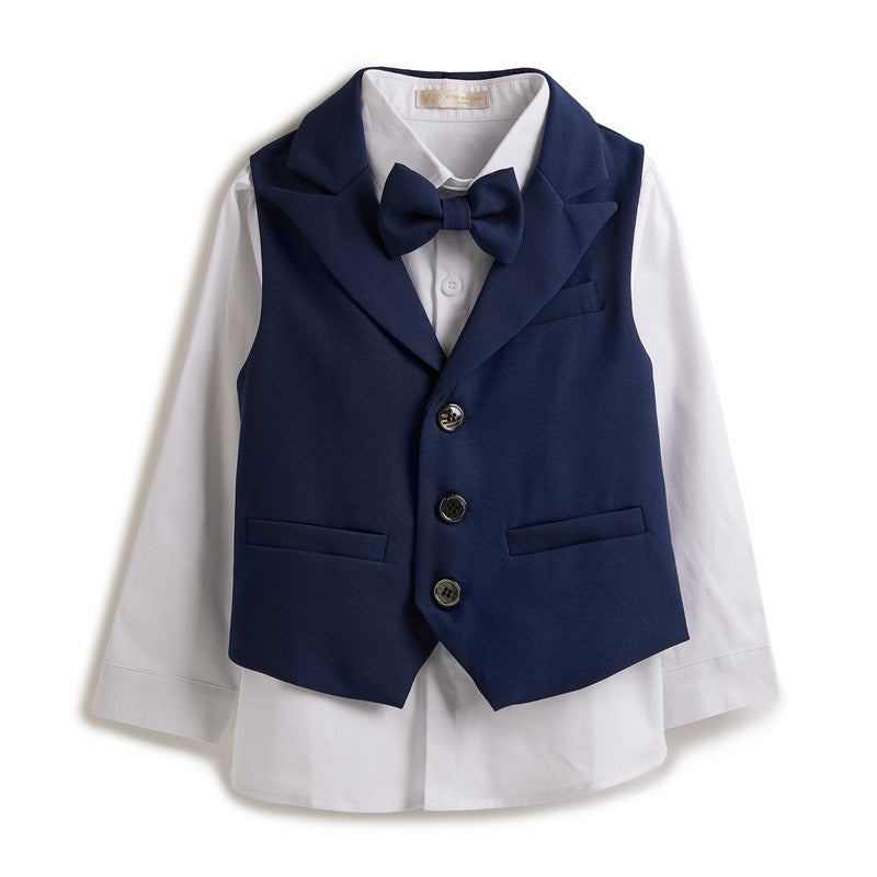 Navy Waistcoat And Pant Set With Shirt And Bow Tie