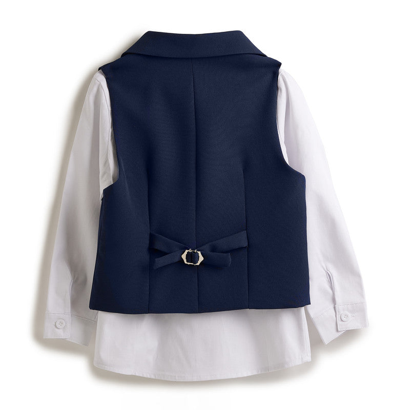 Navy Waistcoat And Pant Set With Shirt And Bow Tie