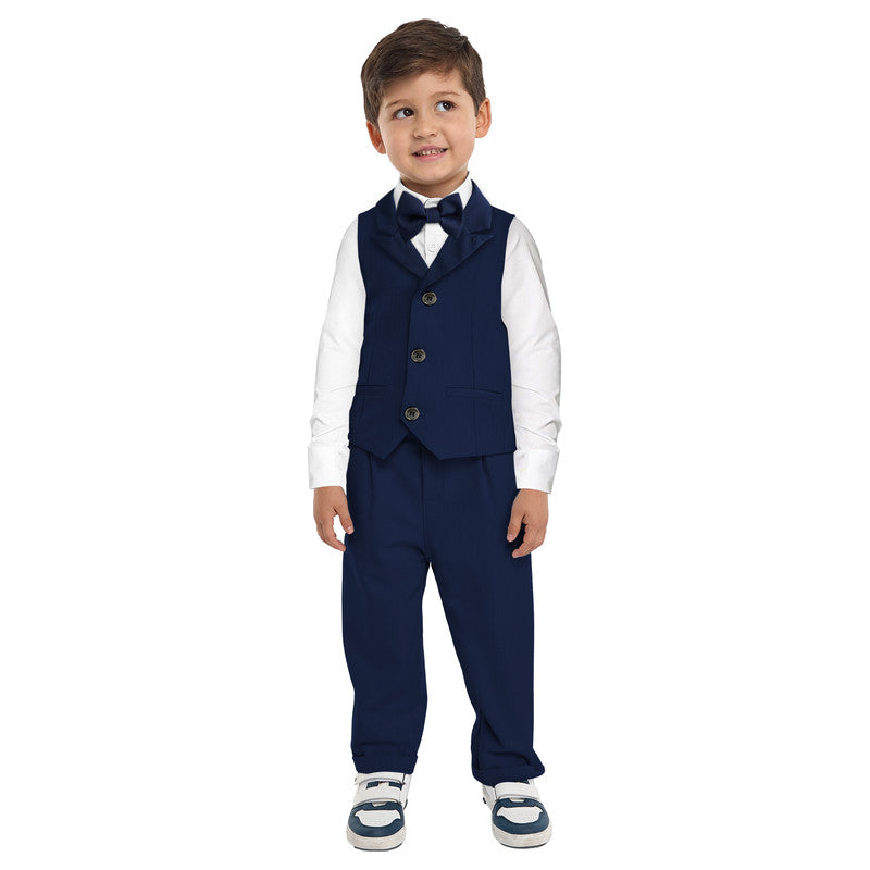 Navy Waistcoat And Pant Set With Shirt And Bow Tie