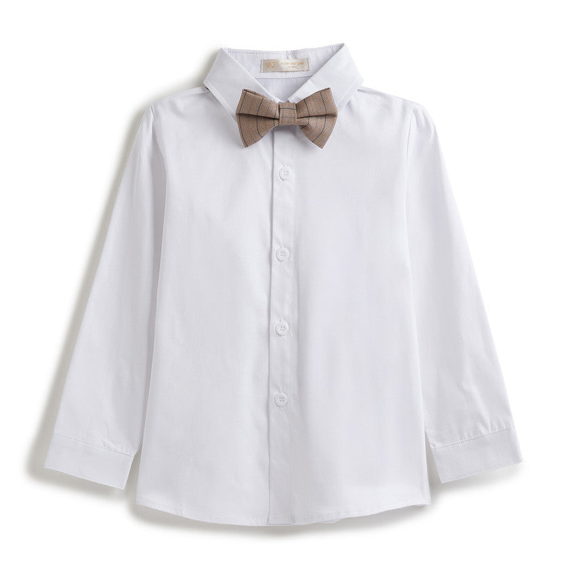 Stripe Beige Waistcoat And Pant Set With Shirt And Bow Tie