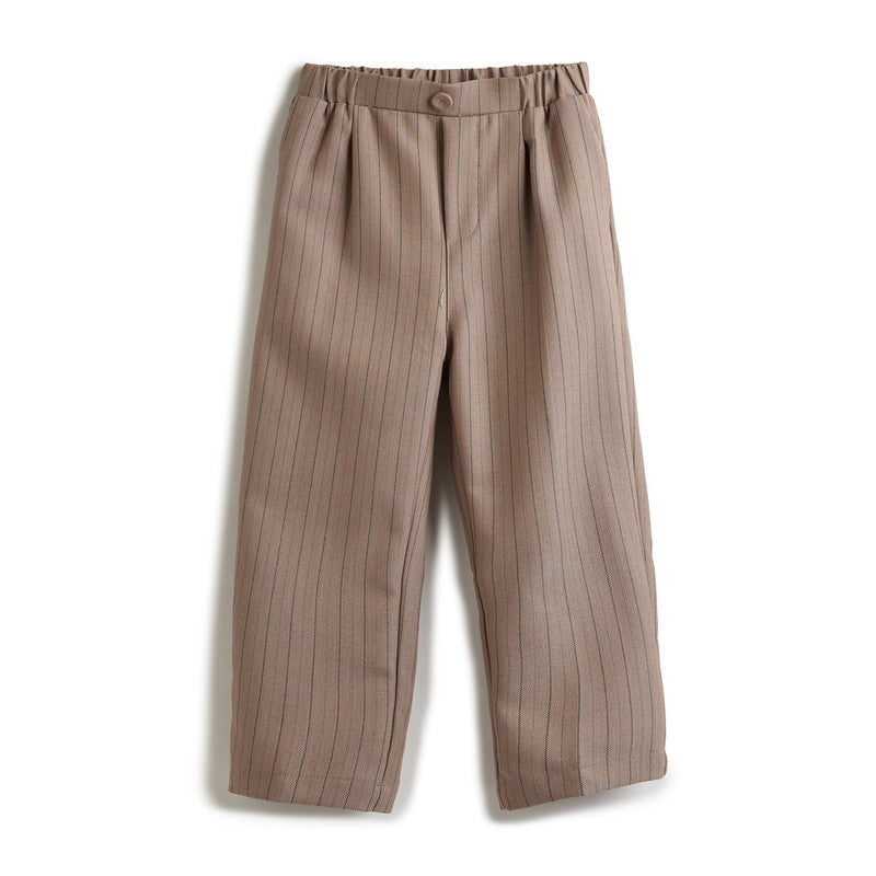 Stripe Beige Waistcoat And Pant Set With Shirt And Bow Tie