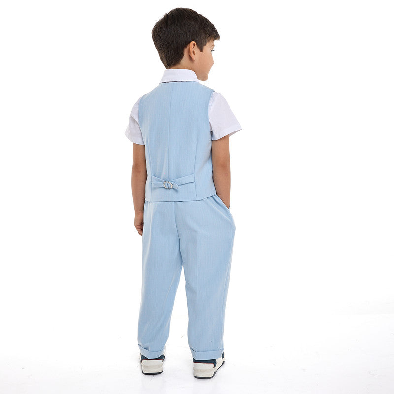 Lt Blue Waistcoat And Pant Set With Shirt And Bow Tie