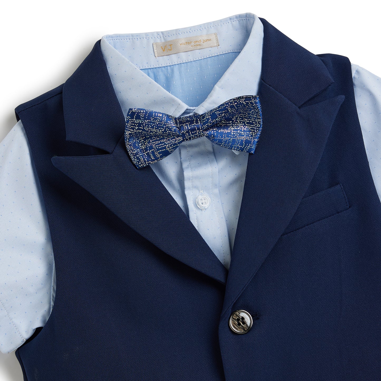 Blue Waistcoat And Short Set With Shirt And Bow Tie
