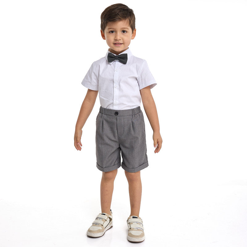 Gray Waistcoat And Short Set With Shirt And Bow Tie
