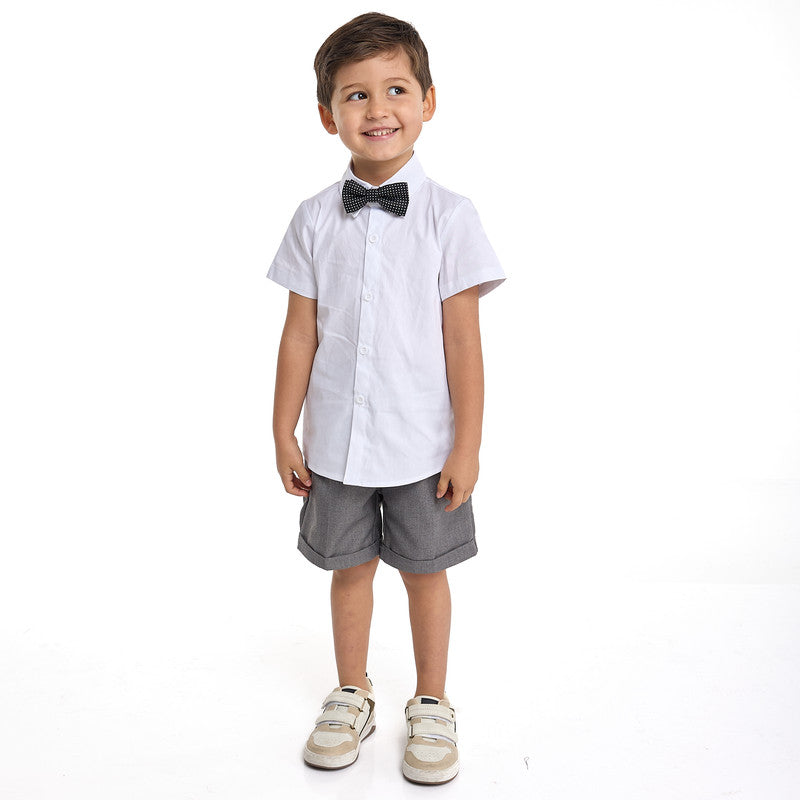 Gray Waistcoat And Short Set With Shirt And Bow Tie