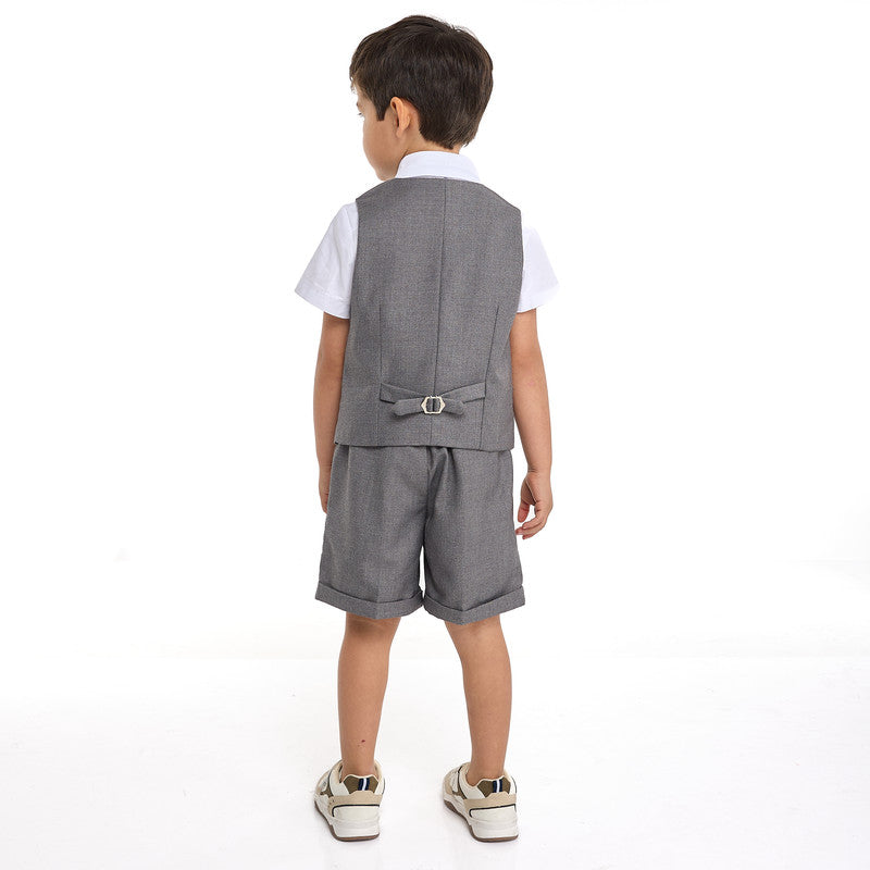 Gray Waistcoat And Short Set With Shirt And Bow Tie
