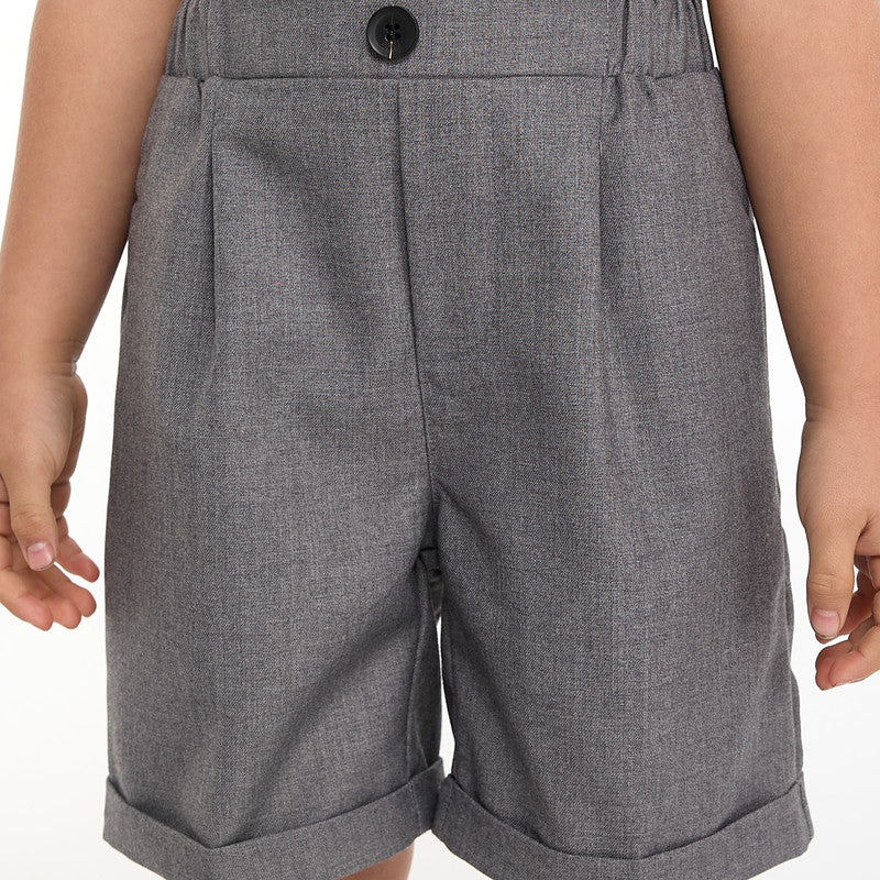 Gray Waistcoat And Short Set With Shirt And Bow Tie