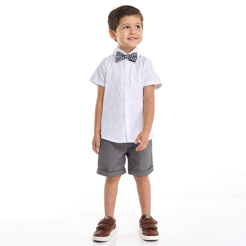 Gray Shorts And Braces Set With Shirt And Bow Tie