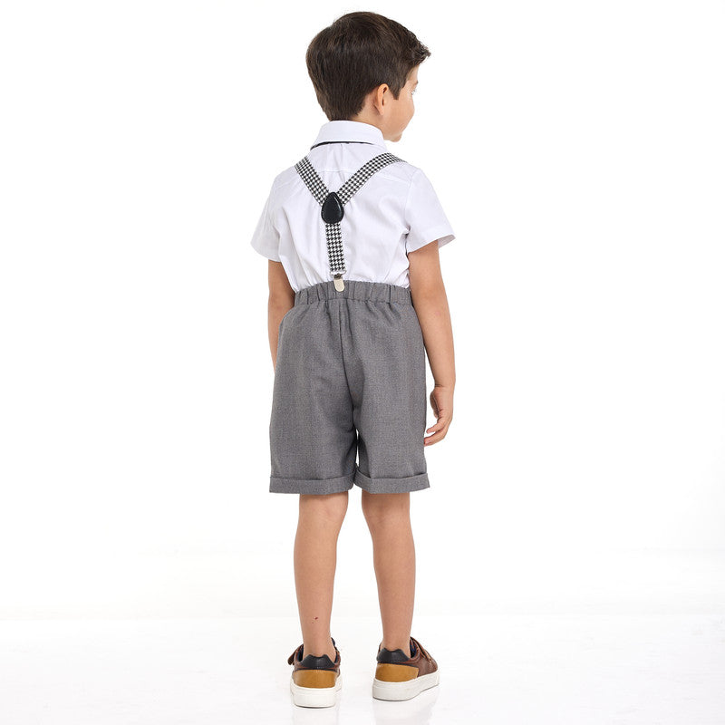 Gray Shorts And Braces Set With Shirt And Bow Tie