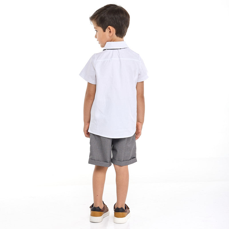 Gray Shorts And Braces Set With Shirt And Bow Tie