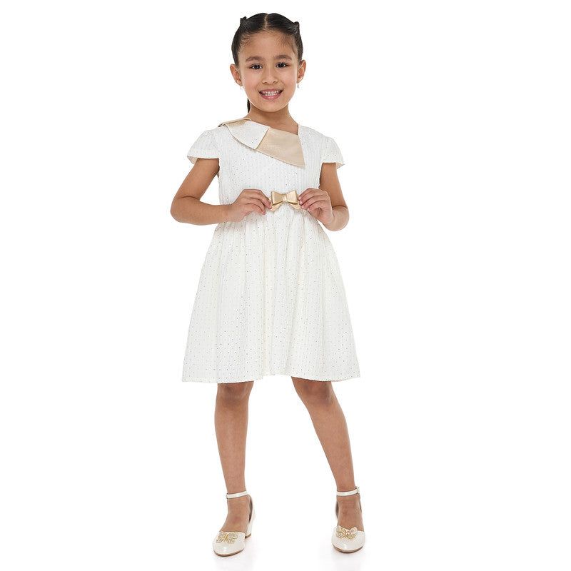 Ivory/Gold Lapel Jacquard Dress