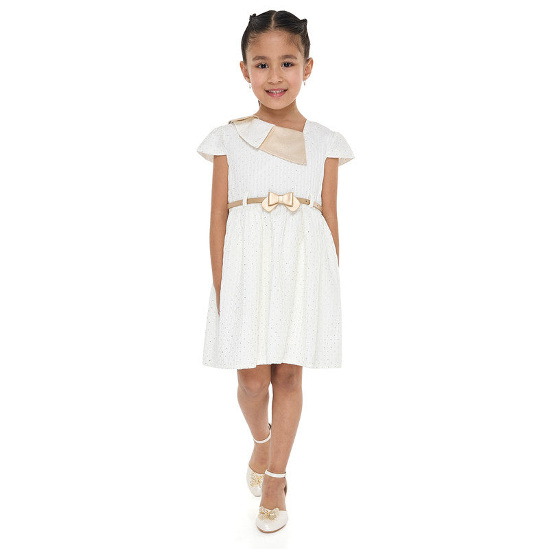 Ivory/Gold Lapel Jacquard Dress