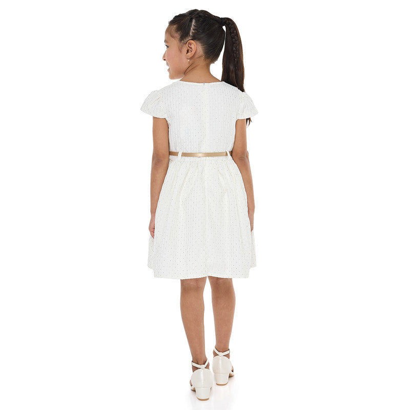 Ivory/Gold Lapel Jacquard Dress