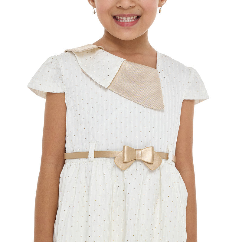 Ivory/Gold Lapel Jacquard Dress
