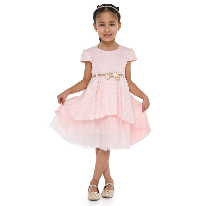 Girls Elegant Lt Pink/Gold Jacquard & Tulle Party Dress