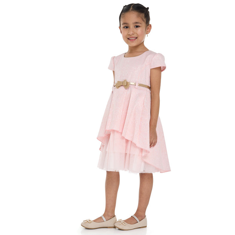 Girls Elegant Lt Pink/Gold Jacquard & Tulle Party Dress