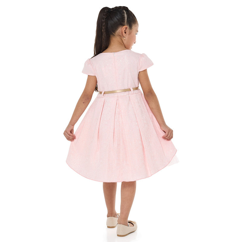 Girls Elegant Lt Pink/Gold Jacquard & Tulle Party Dress